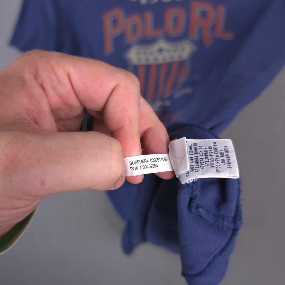 Polo Ralph Lauren T-Shirt Graphic‎ Shield Logo Blue Large Cotton 1967 Americana - Picture 5 of 9